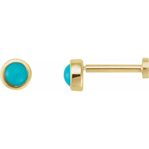 14K Yellow Cabochon Natural Turquoise Press Fit Back Stud Earring