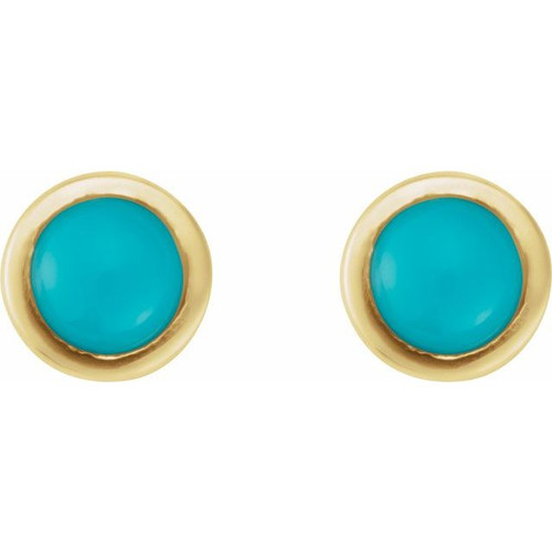 14K Yellow Cabochon Natural Turquoise Press Fit Back Stud Earring