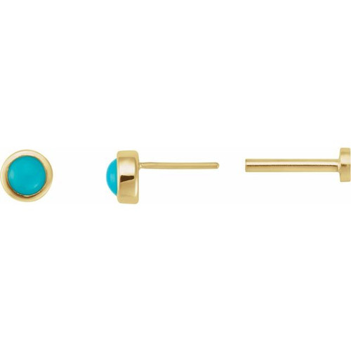14K Yellow Cabochon Natural Turquoise Press Fit Back Stud Earring
