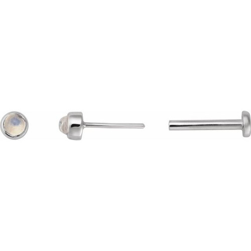 14K White Cabochon Natural Rainbow Moonstone Press Fit Back Stud Earring