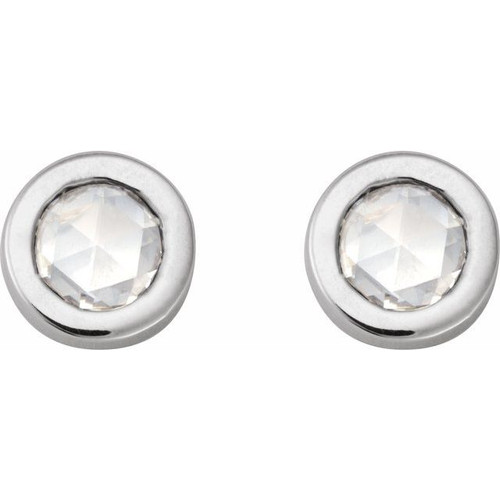 14K White 1/8 CT Rose-Cut Natural Diamond Press Fit Back Stud Earring