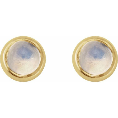 14K Yellow Cabochon Natural Rainbow Moonstone Press Fit Back Stud Earring