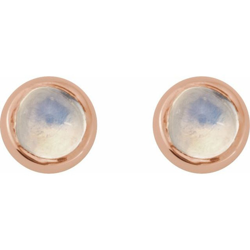14K Rose Cabochon Natural Rainbow Moonstone Press Fit Back Stud Earring