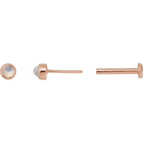 14K Rose Cabochon Natural Rainbow Moonstone Press Fit Back Stud Earring