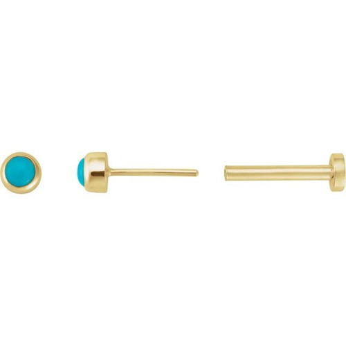 14K Yellow Cabochon Natural Turquoise Press Fit Back Stud Earring