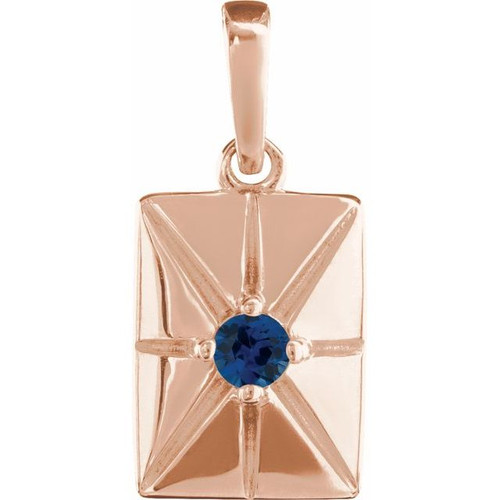 14K Rose Lab-Grown Blue Sapphire Pendant