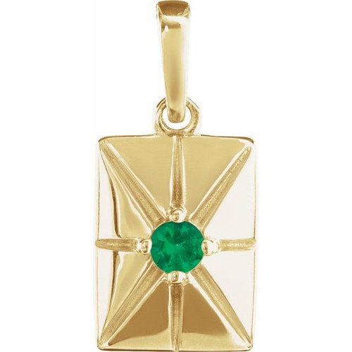 14K Yellow Lab-Grown Emerald Pendant