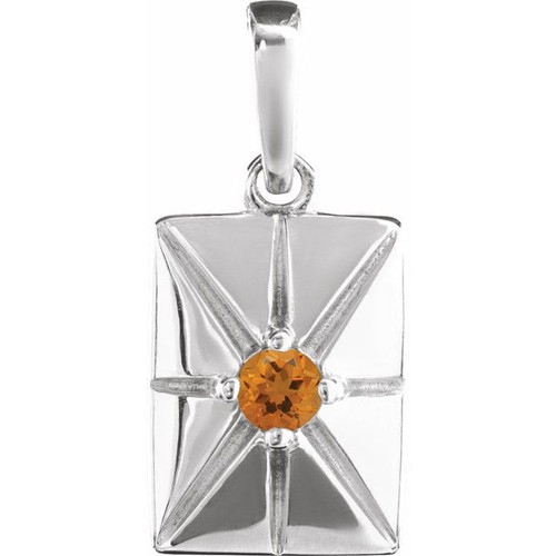 14K White Natural Citrine Pendant