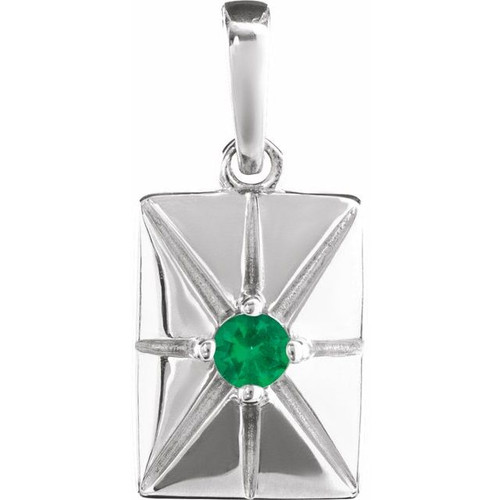 14K White Lab-Grown Emerald Pendant