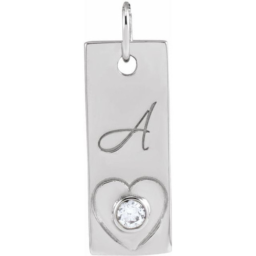 Platinum .03 CT Natural Diamond Engravable Heart Pendant