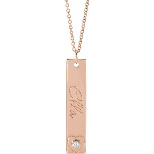 14K Rose .03 CT Natural Diamond Engravable Heart 16-18" Necklace