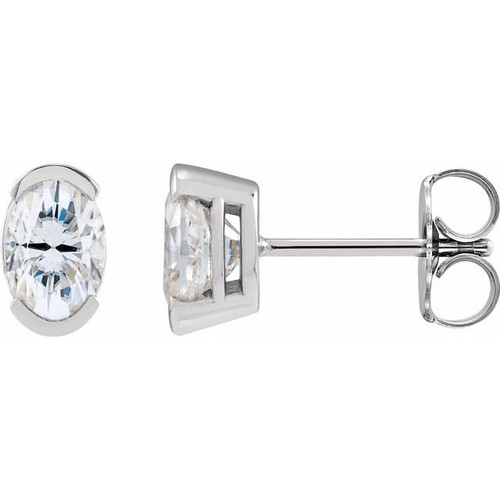 14K White 7x5 mm Lab-Grown Moissanite Stud Earrings