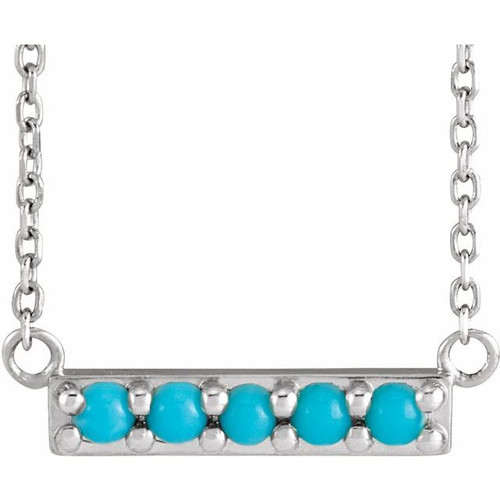 Platinum Cabochon Natural Turquoise Bar 18" Necklace