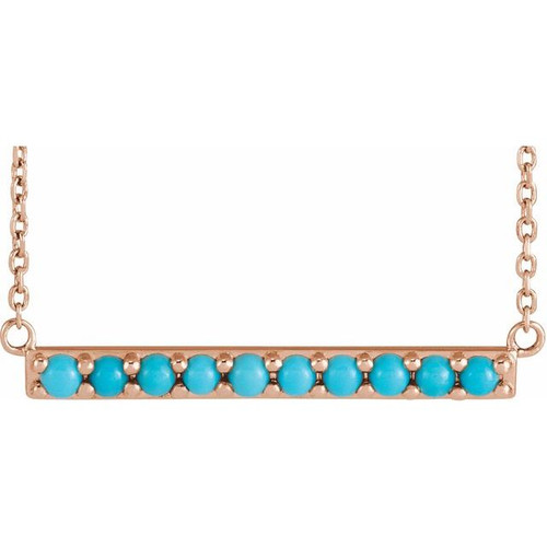 14K Rose Cabochon Natural Turquoise Bar 16" Necklace