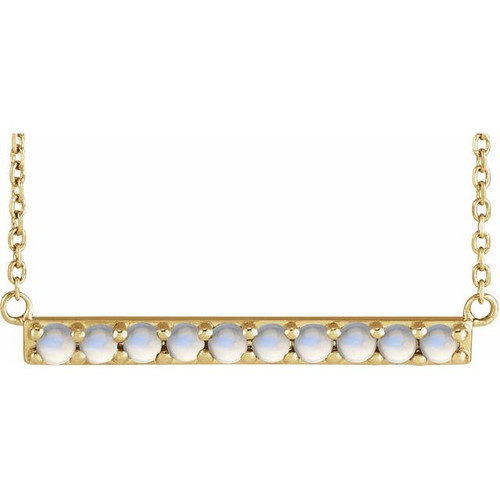 14K Yellow Cabochon Natural Rainbow Moonstone Bar 18" Necklace 