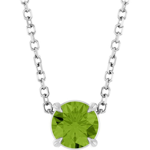 Sterling Silver 5 mm Natural Peridot 16-18" Necklace