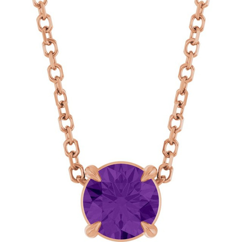 14K Rose 5 mm Natural Amethyst 16-18" Necklace