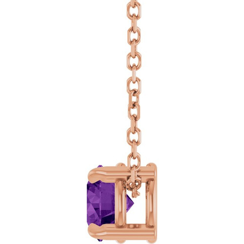 14K Rose 5 mm Natural Amethyst 16-18" Necklace