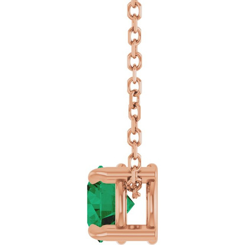 14K Rose 5 mm Lab-Grown Emerald 16-18" Necklace