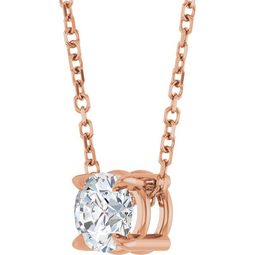 14K Rose 5 mm Natural White Sapphire 16-18" Necklace