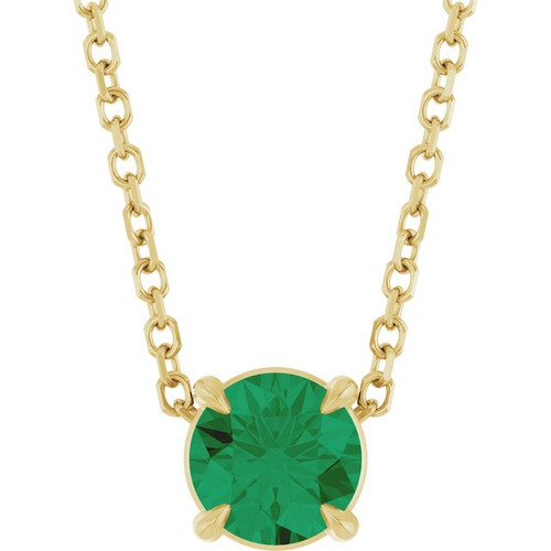 14K Yellow 5 mm Lab-Grown Emerald 16-18" Necklace
