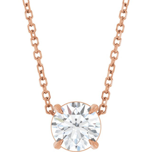 14K Rose 6 mm Natural White Sapphire 16-18" Necklace