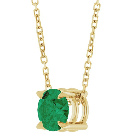 14K Yellow 6 mm Lab-Grown Emerald 16-18" Necklace