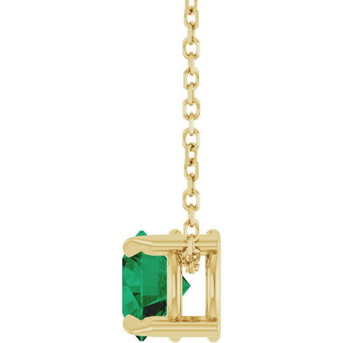 14K Yellow 6 mm Lab-Grown Emerald 16-18" Necklace
