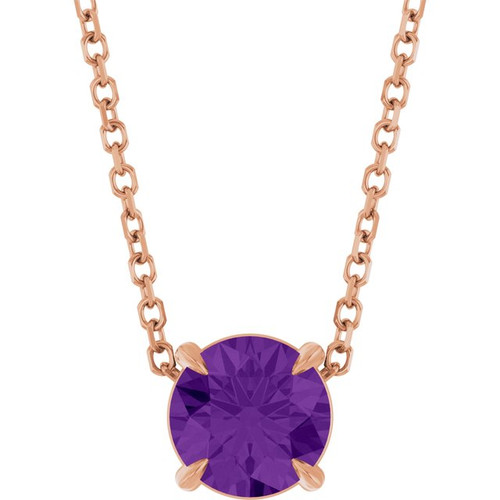 14K Rose 6 mm Natural Amethyst 16-18" Necklace