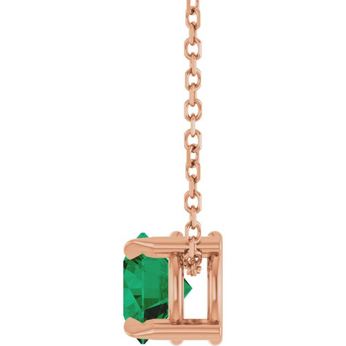 14K Rose 6 mm Lab-Grown Emerald 16-18" Necklace