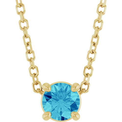14K Yellow 4 mm Natural Blue Zircon 16-18" Necklace