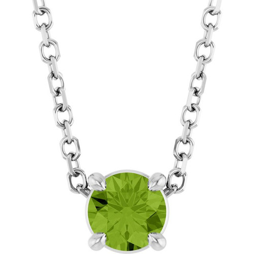 14K White 4 mm Natural Peridot 16-18" Necklace