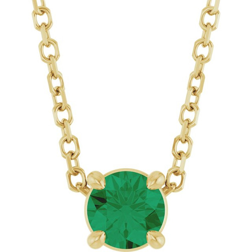 14K Yellow 4 mm Lab-Grown Emerald 16-18" Necklace