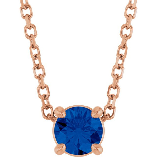 14K Rose 4 mm Natural Blue Sapphire 16-18" Necklace