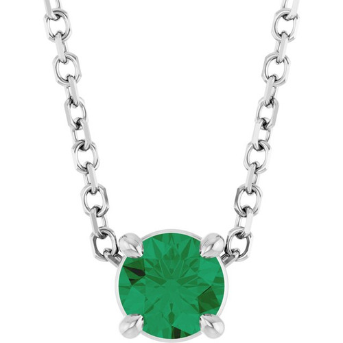 14K White 4 mm Lab-Grown Emerald 16-18" Necklace