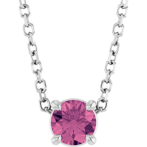14K White 4 mm Natural Pink Tourmaline 16-18" Necklace