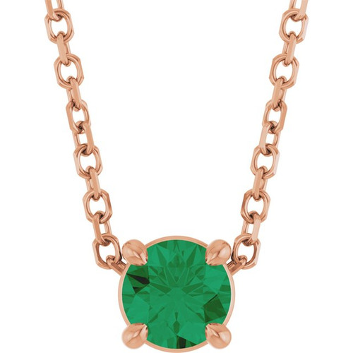 14K Rose 4 mm Lab-Grown Emerald 16-18" Necklace
