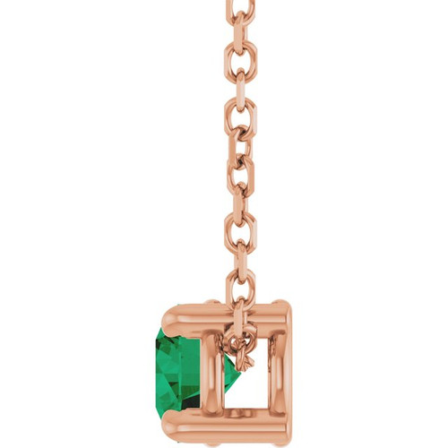14K Rose 4 mm Natural Emerald 16-18" Necklace