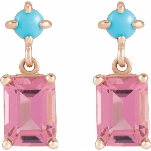 14K Rose Natural Mozambique Garnet & Natural Turquoise Earrings