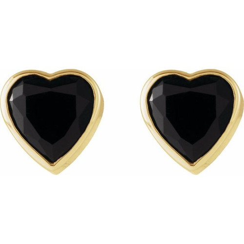 14K Yellow Natural Black Onyx Stud Earrings