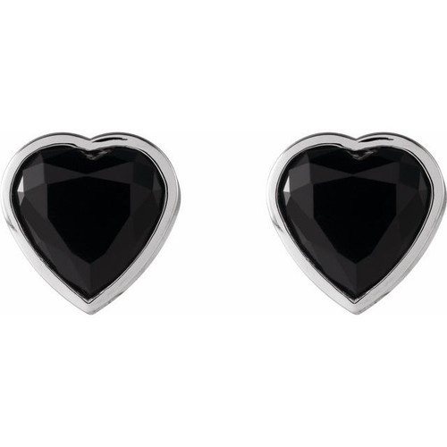 Platinum Natural Black Onyx Stud Earrings