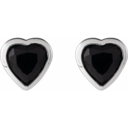 Platinum Natural Black Onyx Stud Earrings