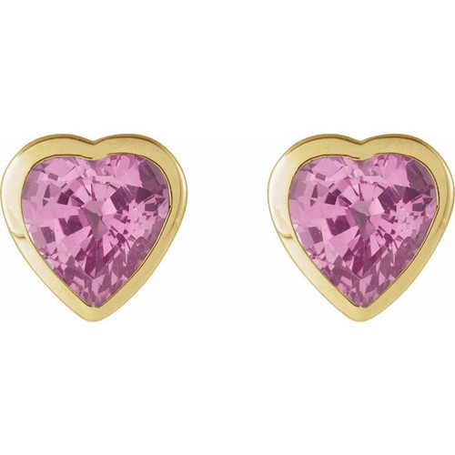 14K Yellow Natural Pink Sapphire Stud Earrings