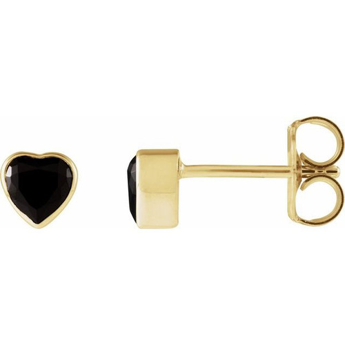 14K Yellow Natural Black Onyx Stud Earrings