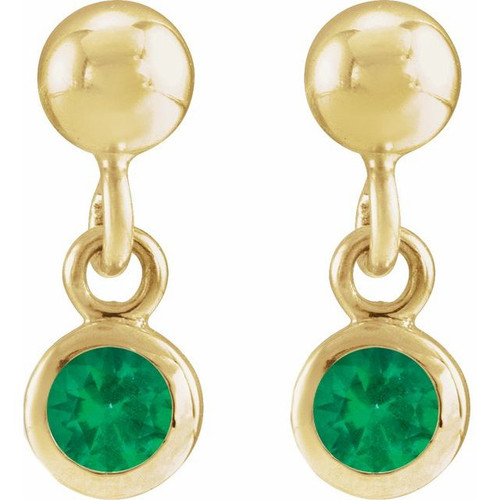 14K Yellow Natural Emerald Bezel-Set Earrings