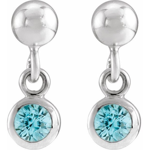 Sterling Silver Natural Blue Zircon Bezel-Set Earrings
