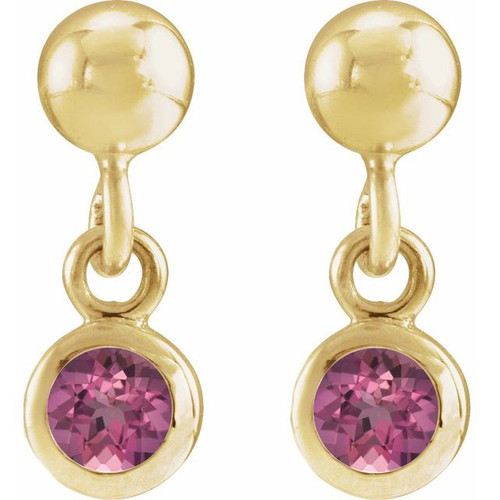14K Yellow Natural Pink Tourmaline Bezel-Set Earrings