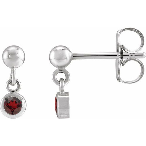 Sterling Silver Natural Mozambique Garnet Bezel-Set Earrings