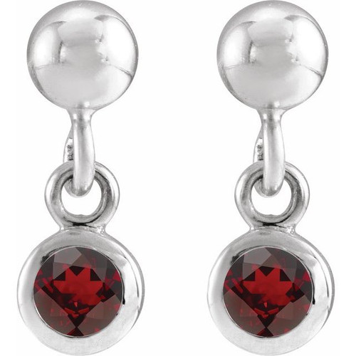 Sterling Silver Natural Mozambique Garnet Bezel-Set Earrings