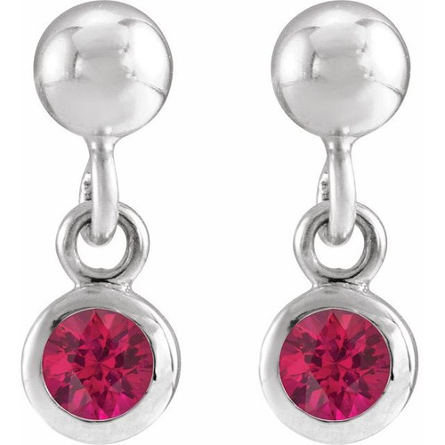 Sterling Silver Lab-Grown Ruby Bezel-Set Earrings